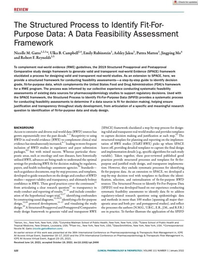 Clin Pharma and Therapeutics - 2021 - Gatto - The Structured Process to Identify Fit‐For‐Purpose Data  A Data Feasibility Clin Pharma and Therapeutics - 2021 - Gatto - The Structured Process to Identify Fit‐For‐Purpose Data  A Data Feasibility